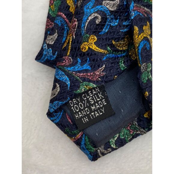 Enrico Coveri Neck Tie Fashion Point Filigree Print 100% Silk Made in Italy 58" - Picture 3 of 3